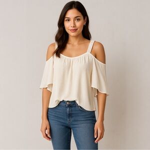 Ramy Brook - Cold Shoulder Flutter Sleeve Pleated Crepe Blouse